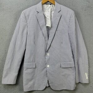 Brooks Brothers Mens 43R Blazer Coat Regent Fit Blue White Striped Seersucker